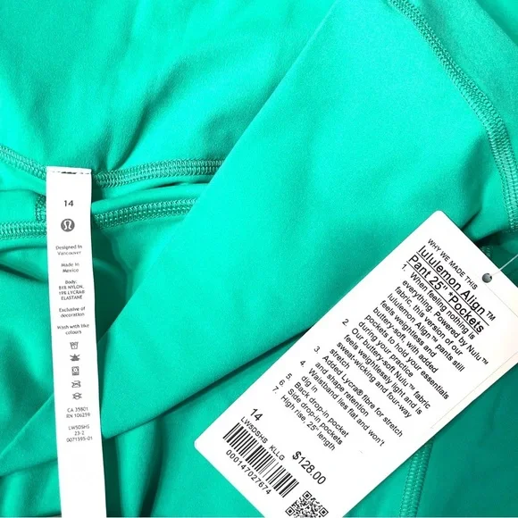 Lululemon Align High Rise Pants Leggings with Pockets Kelly Green 12 14 Nwt - Picture 9 of 9